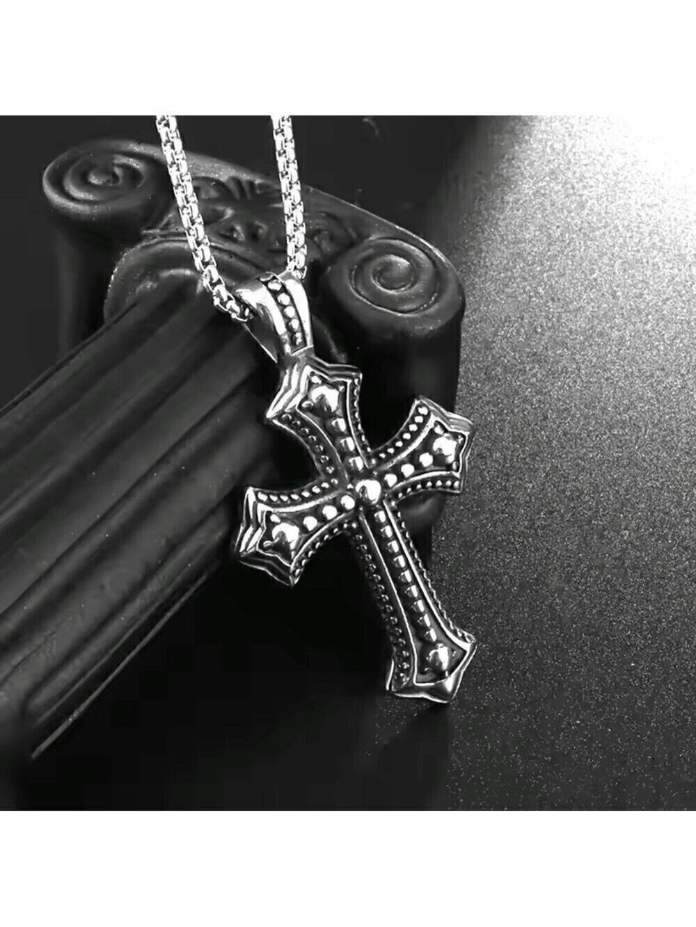 Silver Tone St. Michael's Cross Heavy Pendant and Necklace #1433